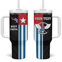 Personalised West Papua Tumbler With Handle Polynesian Pattern With Coat Of Arms LT05 One Size: 40 oz Blue - Polynesian Pride