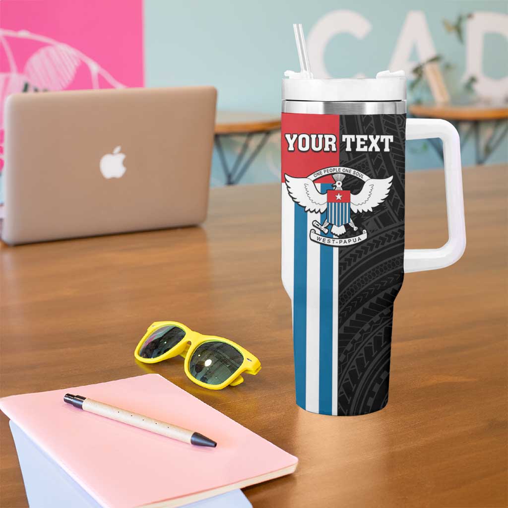 Personalised West Papua Tumbler With Handle Polynesian Pattern With Coat Of Arms LT05 - Polynesian Pride