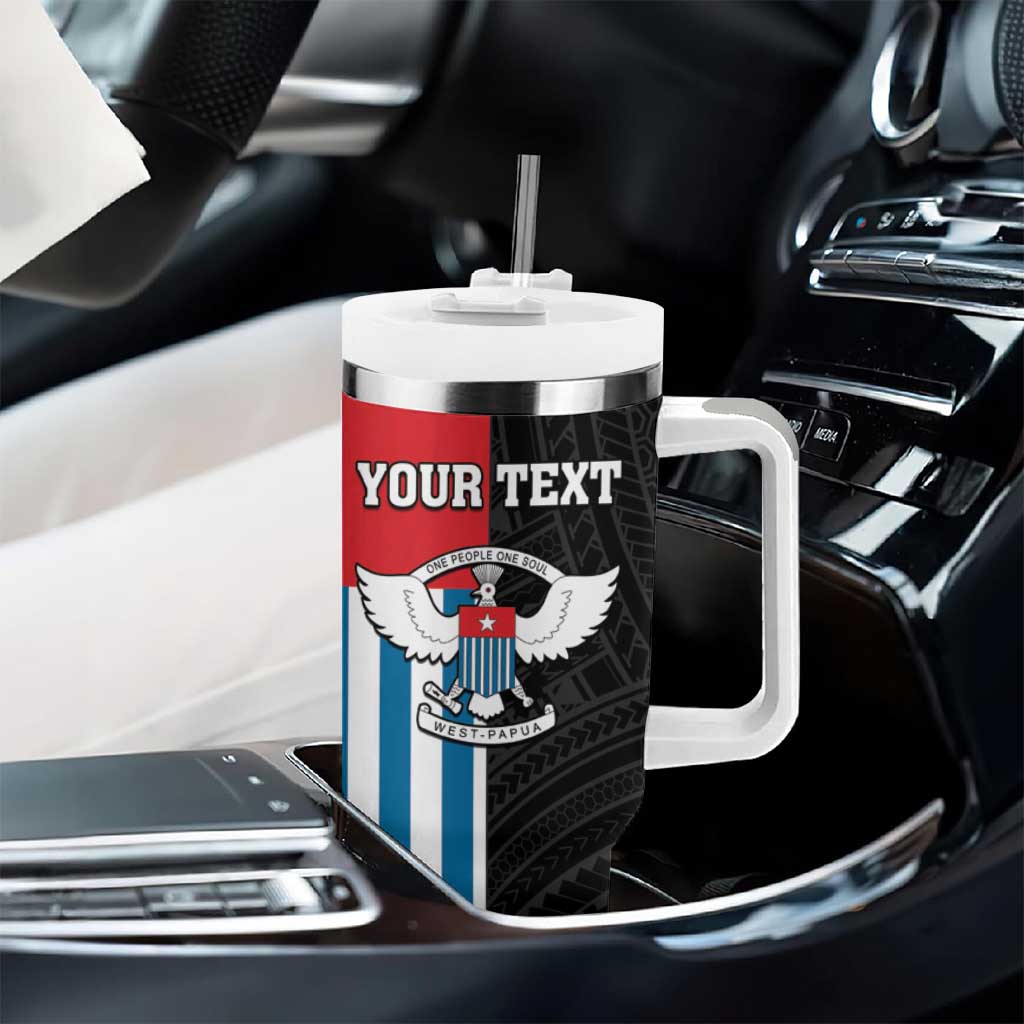 Personalised West Papua Tumbler With Handle Polynesian Pattern With Coat Of Arms LT05 - Polynesian Pride