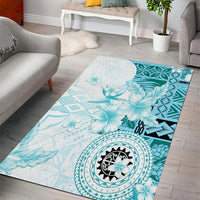 Samoa Siapo Pattern With Teal Hibiscus Area Rug LT05 - Polynesian Pride