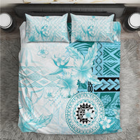 Samoa Siapo Pattern With Teal Hibiscus Bedding Set LT05 Teal - Polynesian Pride