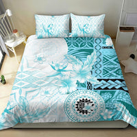 Samoa Siapo Pattern With Teal Hibiscus Bedding Set LT05 - Polynesian Pride