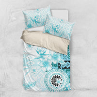 Samoa Siapo Pattern With Teal Hibiscus Bedding Set LT05 US Twin 172cm x 218cm Teal - Polynesian Pride