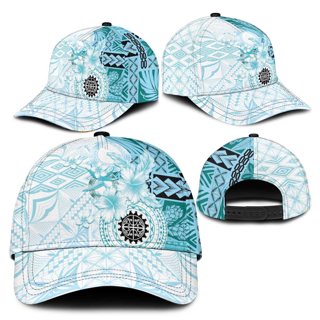 Samoa Siapo Pattern With Teal Hibiscus Classic Cap LT05 - Polynesian Pride