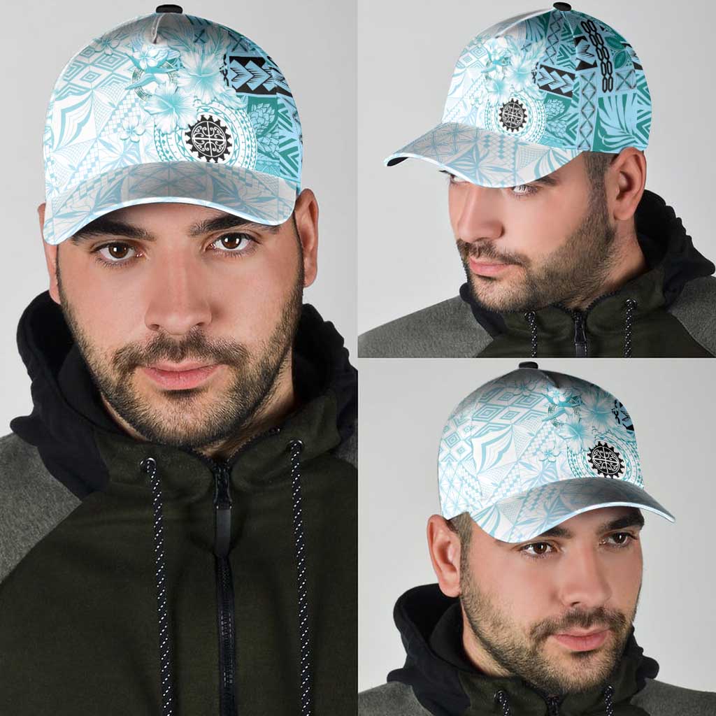 Samoa Siapo Pattern With Teal Hibiscus Classic Cap LT05 - Polynesian Pride
