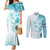 Samoa Siapo Pattern With Teal Hibiscus Couples Matching Mermaid Dress and Long Sleeve Button Shirt LT05 Teal - Polynesian Pride