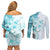 Samoa Siapo Pattern With Teal Hibiscus Couples Matching Off Shoulder Short Dress and Long Sleeve Button Shirt LT05 - Polynesian Pride