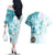 Samoa Siapo Pattern With Teal Hibiscus Couples Matching Off The Shoulder Long Sleeve Dress and Hawaiian Shirt LT05 - Polynesian Pride