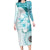 Samoa Siapo Pattern With Teal Hibiscus Family Matching Long Sleeve Bodycon Dress and Hawaiian Shirt LT05 Mom's Dress Teal - Polynesian Pride