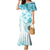 Samoa Siapo Pattern With Teal Hibiscus Family Matching Mermaid Dress and Hawaiian Shirt LT05 Mom's Dress Teal - Polynesian Pride