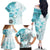 Samoa Siapo Pattern With Teal Hibiscus Family Matching Off Shoulder Long Sleeve Dress and Hawaiian Shirt LT05 - Polynesian Pride