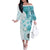 Samoa Siapo Pattern With Teal Hibiscus Family Matching Off Shoulder Long Sleeve Dress and Hawaiian Shirt LT05 Mom's Dress Teal - Polynesian Pride