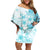 Samoa Siapo Pattern With Teal Hibiscus Family Matching Off Shoulder Short Dress and Hawaiian Shirt LT05 Mom's Dress Teal - Polynesian Pride