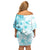 Samoa Siapo Pattern With Teal Hibiscus Family Matching Off Shoulder Short Dress and Hawaiian Shirt LT05 - Polynesian Pride