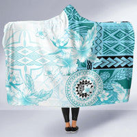 Samoa Siapo Pattern With Teal Hibiscus Hooded Blanket LT05 - Polynesian Pride