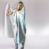 Samoa Siapo Pattern With Teal Hibiscus Hooded Blanket LT05 - Polynesian Pride