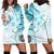 Samoa Siapo Pattern With Teal Hibiscus Hoodie Dress LT05 - Polynesian Pride