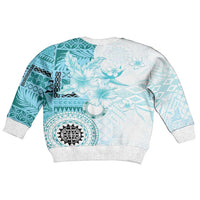 Samoa Siapo Pattern With Teal Hibiscus Kid Ugly Christmas Sweater LT05 - Polynesian Pride