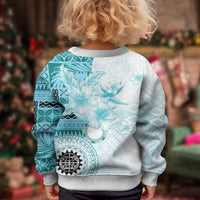 Samoa Siapo Pattern With Teal Hibiscus Kid Ugly Christmas Sweater LT05 - Polynesian Pride