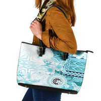 Samoa Siapo Pattern With Teal Hibiscus Leather Tote Bag LT05 Teal - Polynesian Pride