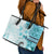 Samoa Siapo Pattern With Teal Hibiscus Leather Tote Bag