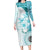 Samoa Siapo Pattern With Teal Hibiscus Long Sleeve Bodycon Dress LT05 Long Dress Teal - Polynesian Pride