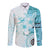 Samoa Siapo Pattern With Teal Hibiscus Long Sleeve Button Shirt LT05 Unisex Teal - Polynesian Pride