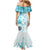 Samoa Siapo Pattern With Teal Hibiscus Mermaid Dress LT05 - Polynesian Pride