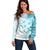 Samoa Siapo Pattern With Teal Hibiscus Off Shoulder Sweater LT05 Women Teal - Polynesian Pride