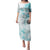 Samoa Siapo Pattern With Teal Hibiscus Puletasi LT05 Long Dress Teal - Polynesian Pride