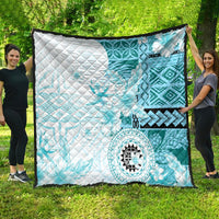 Samoa Siapo Pattern With Teal Hibiscus Quilt LT05 - Polynesian Pride