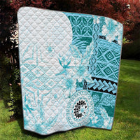 Samoa Siapo Pattern With Teal Hibiscus Quilt LT05 - Polynesian Pride