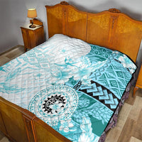 Samoa Siapo Pattern With Teal Hibiscus Quilt LT05 - Polynesian Pride