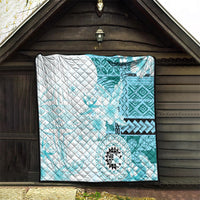 Samoa Siapo Pattern With Teal Hibiscus Quilt LT05 - Polynesian Pride