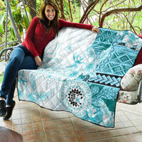 Samoa Siapo Pattern With Teal Hibiscus Quilt LT05 - Polynesian Pride