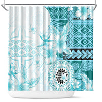 Samoa Siapo Pattern With Teal Hibiscus Shower Curtain LT05 Teal - Polynesian Pride