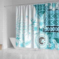 Samoa Siapo Pattern With Teal Hibiscus Shower Curtain LT05 - Polynesian Pride