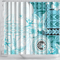 Samoa Siapo Pattern With Teal Hibiscus Shower Curtain LT05 - Polynesian Pride