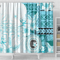 Samoa Siapo Pattern With Teal Hibiscus Shower Curtain LT05 - Polynesian Pride