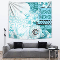 Samoa Siapo Pattern With Teal Hibiscus Tapestry LT05 Teal - Polynesian Pride