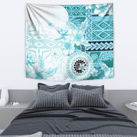 Samoa Siapo Pattern With Teal Hibiscus Tapestry LT05 - Polynesian Pride