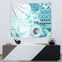 Samoa Siapo Pattern With Teal Hibiscus Tapestry LT05 - Polynesian Pride