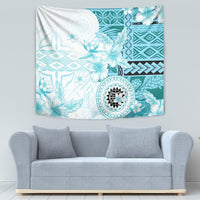 Samoa Siapo Pattern With Teal Hibiscus Tapestry LT05 - Polynesian Pride