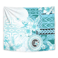 Samoa Siapo Pattern With Teal Hibiscus Tapestry LT05 - Polynesian Pride