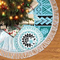 Samoa Siapo Pattern With Teal Hibiscus Tree Skirt LT05 - Polynesian Pride