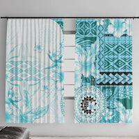 Samoa Siapo Pattern With Teal Hibiscus Window Curtain LT05 With Hooks Teal - Polynesian Pride