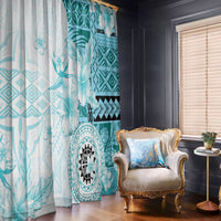 Samoa Siapo Pattern With Teal Hibiscus Window Curtain LT05 - Polynesian Pride