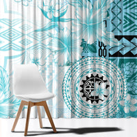 Samoa Siapo Pattern With Teal Hibiscus Window Curtain LT05 - Polynesian Pride