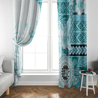 Samoa Siapo Pattern With Teal Hibiscus Window Curtain LT05 - Polynesian Pride