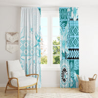 Samoa Siapo Pattern With Teal Hibiscus Window Curtain LT05 - Polynesian Pride